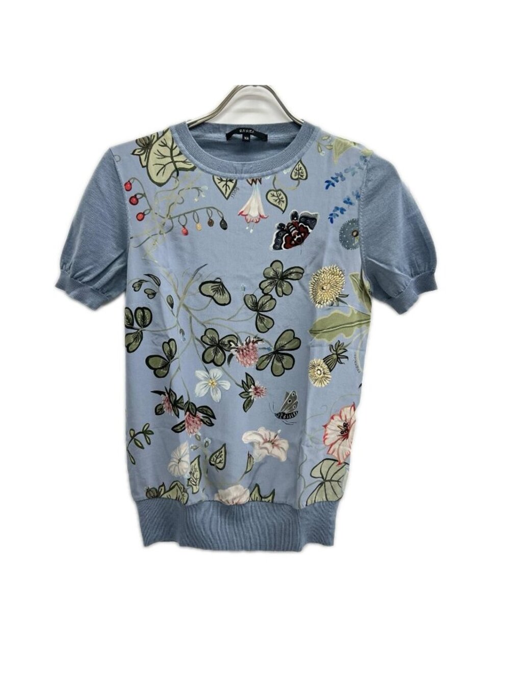 Gucci Light Blue Botanical Crew Neck Short Sleeve Top XS